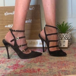 ALDO- Black Faux Suede, Pointed Closed Toe, Multi Strapped Heels-Size 8.5-GUC